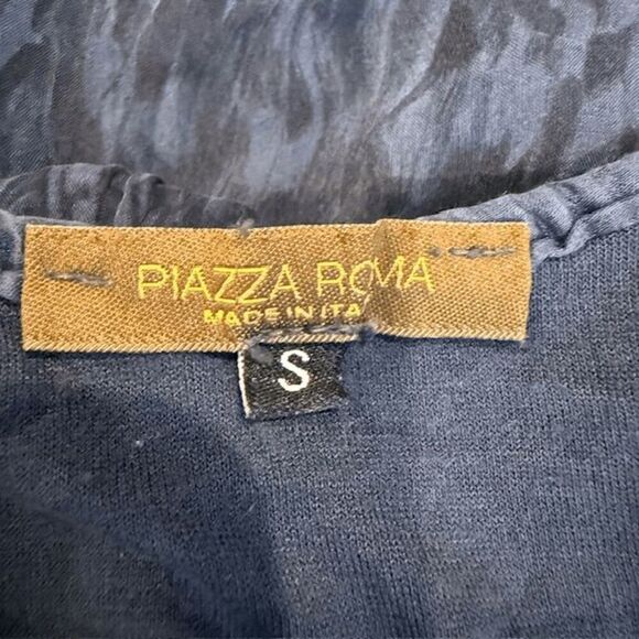 Piazza Roma Silk Blouse Navy Blue Print Fitted Lining 1/2 Sleeve Size Small - Picture 4 of 9
